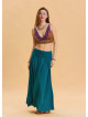 Elastic Waist Drape Detailed Petrol Long Skirt 4491